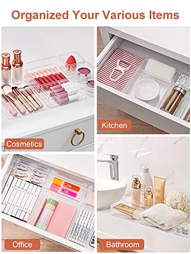 SMARTAKE 13-Piece Drawer Organizer with Non-Slip Silicone Pads, 5-Size Desk Drawer Organizer Trays Storage Tray for Makeu...