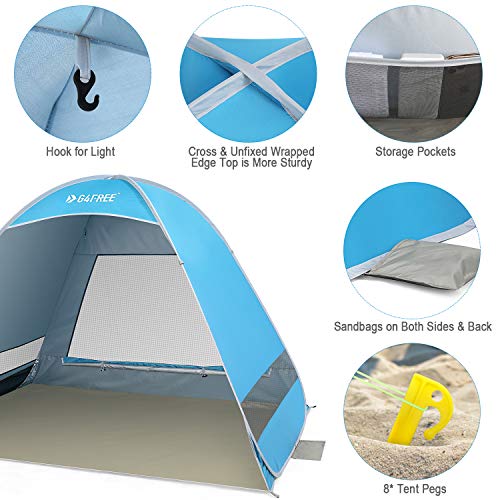 G4Free Upgraded Pop Up Beach Tent, 2-3 Person Automatic Sunshade Canopy UPF 50+ Sport Umbrella Instant Tent Lightweight an...