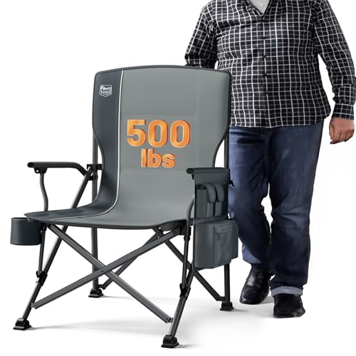TIMBER RIDGE Oversized Folding Camping Chair High Back Heavy Duty for Adults Support up to 500lbs with Cup Holder, Side Po...