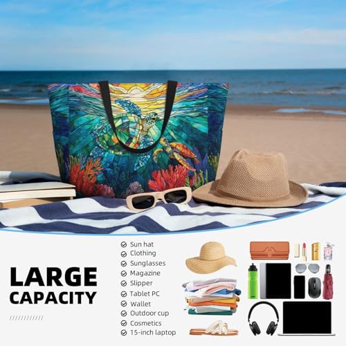 MAHIPOCI Beach Bag Tote Bags Waterproof Sandproof for Women Large Beach Tote Bag Foldable with Pockets for Weekend Vacation