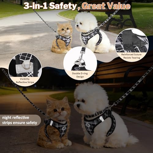 Gyuzh No Pull Cat Harness - 3-in-1 Step in Harness Collar Leash Set for Puppy & Kitten Walking & Training, Lightweight Pla...