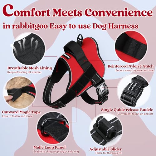 rabbitgoo Dog Harness Medium Sized Dog, Easy Wearing with One Buckle, No Choke No Pull Harness Buddy, Adjustable Reflectiv...