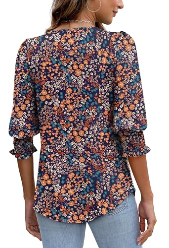 XIEERDUO Blouses for Women Dressy Casual 3/4 Length Sleeve Womens Tops with Smocked Cuffs