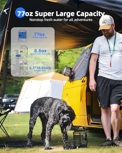 lesotc Dog Travel Water Bottle Portable with Pull-Out Drinking Bowl, 77oz Large Travel Water Bowl Dispenser for Dogs Campi...