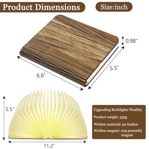 Anwick Lamp Book Large Size Folding Mood Light, Novelty LED Night Light, USB Large Capacity Rechargeable Wooden Table Lamp