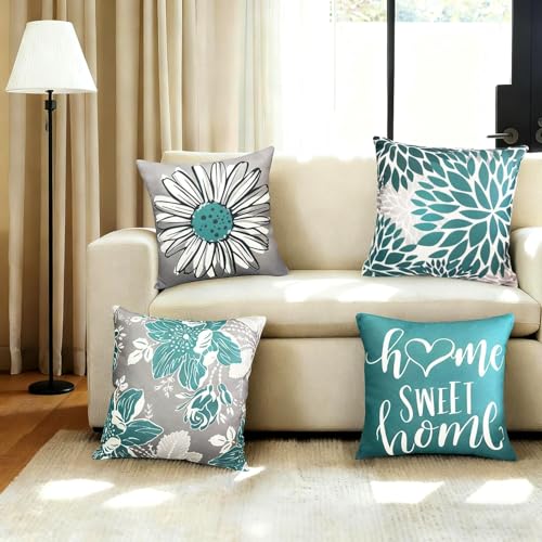 RYSMIYOU Decorative Throw Pillow Covers Set of 4 Green Pillow Covers 16x16 inch Farmhouse Throw Pillow Cover Linen Square ...