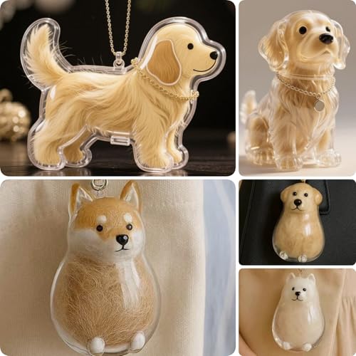 Dog Hair Collector Keychain Charm Memorial Storage Box, Dog Shape Pet Hair Memorial Bottle, DIY Pet Furs Collection Capsul...
