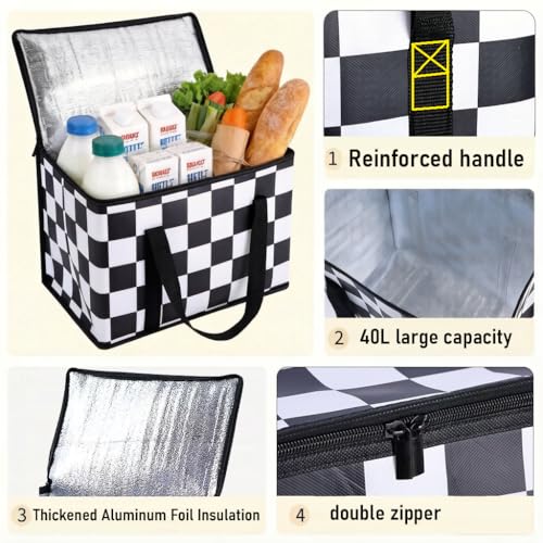 WFZK Insulated Reusable Grocery Bags, XX Large Thermal Cooler Bag, Heavy Duty Stand Up Insulation Tote, Keep Hot & Cold fo...