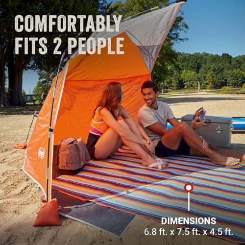 Coleman Skyshade Large Portable Sun Shelter, Easy Setup with Pre-Attached Poles, Canopy Provides Cover from Sand & Sun, Gr...