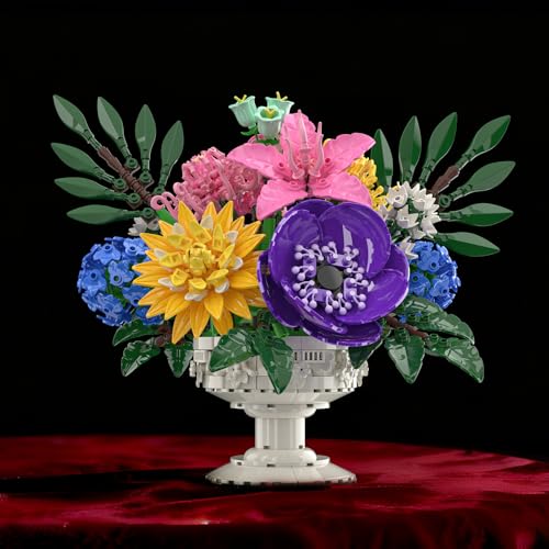 Cogibrix Botanicals Flower Bouquet Building Set - Includes Hydrangeas, Snapdragons, Peonies & More, Artificial Flower Arra...