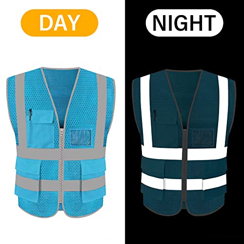 HYCOPROT High Visibility Mesh Safety Reflective Vest with Pockets and Zipper, Meets ANSI/ISEA Standards