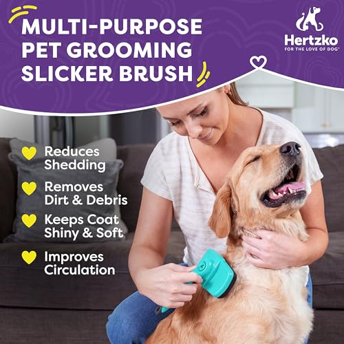 Hertzko Dog Brush for Shedding - Self Cleaning Slicker Brush for Dogs and Cats - Gently Removes Loose Hair, Tangles, and D...