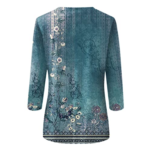 BTCOW Womens Summer Fashion Tops 3/4 Sleeve Round Neck Shirts Casual Print Trendy Three Quarter Length T Shirt