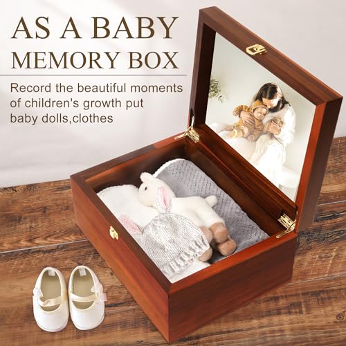 Large Wooden Keepsake Box with Hinged Lid and Photo Frame - Elegant Wedding Memory Box, Ideal for Photos, Letters, Time Ca...