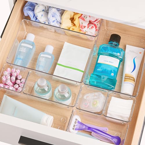 Vtopmart 25 PCS Clear Plastic Drawer Organizers Set, 4-Size Versatile Bathroom and Vanity Drawer Organizer Trays, Storage ...