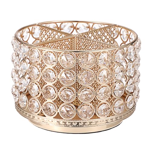Hipiwe Crystal Vanity Organizer 360 Rotating Makeup Brush Holder Spinning Cosmetic Brushes Display Holder Gold Vanity Stor...