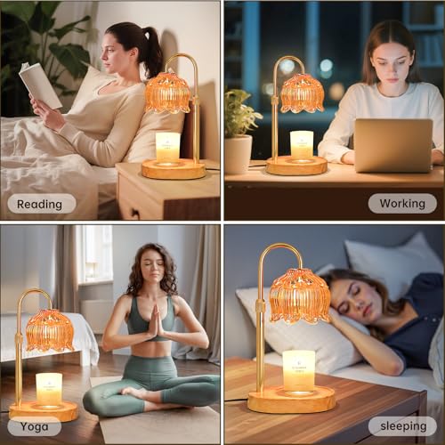 Flower Candle Warmer Lamp for Jar Candles with Timer & Dimmer, Adjustable Height Fits Large Jars up to 7.08" Tall, Flamele...