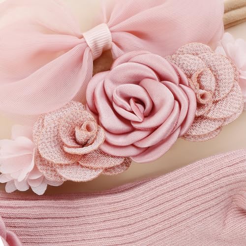 BFNAAgirl Baby Girl Nylon Headbands Socks Set Baby Bow Tie Socks Newborn Flower Socks Elastic Hairbands Hair Accessories G...