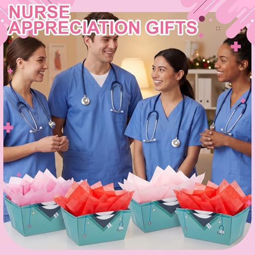 Supervitae 60 Pcs Nurse Gift Baskets Bulk with Handles, Empty DIY Paper Gift Basket Kit with Tissue Paper, Appreciation Gi...