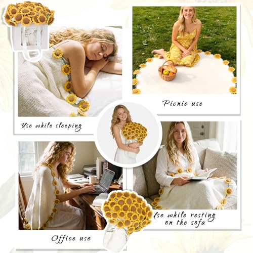 Sunflower Bouquet Blanket, Knitted Soft Cozy Flower Blanket Bouquet, Yellow Sunflower Gifts for Women Mothers Mom Grandma ...