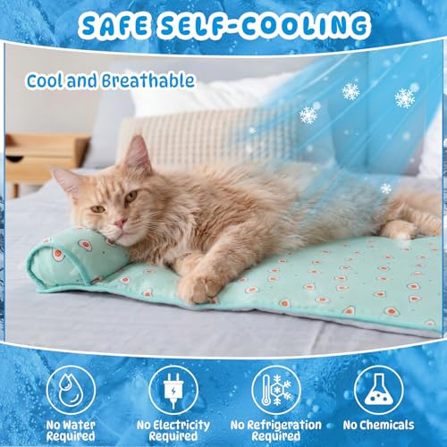 DoubleFill 4 Pack Cooling Dog Mats with Supportive Pillow 15.7" x 23.6" Self Cooling Dog Pads Ice Silk Washable Pet Cool M...