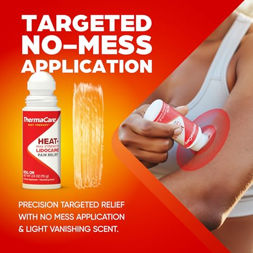 ThermaCare Heat + Max Strength 4% Lidocaine Roll-On - Dual Action Pain Relief with Patented Heatwave Technology - Targeted...