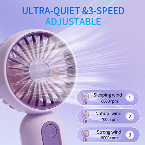 Mini Portable Fan 3 Pack, Cute Handheld Battery Operated Lightweight Small Personal Fan with 3 Speeds and USB Rechargeable...