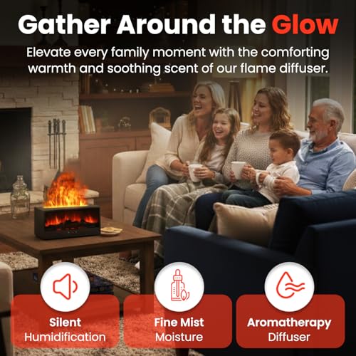 Omnexa Fireplace Flame Diffuser Air Humidifier, Essential Oil Diffuser with 7 Colors Light & Timer, Auto-Off Ultrasonic Co...