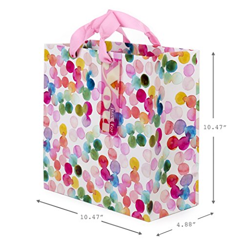 Hallmark 10" Large Square Gift Bag (Watercolor Dots, Just for You) for Birthdays, Mothers Day, Easter, Graduations, Retire...