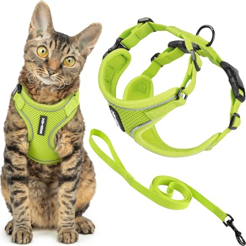 Voyager Escape-Proof Step-in Lock Cat Harness & 5ft Neoprene-Handle Leash Set All-Weather Mesh with Reflective Stitching f...