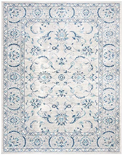 SAFAVIEH Brentwood Collection Area Rug - 9' x 12', Light Grey & Blue, Oriental Floral Scroll Design, Non-Shedding & Easy C...
