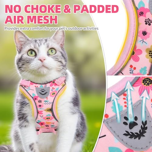 PUPTECK Cat Harness and Leash Set Escape Proof Reflective Cat Walking Harness Adjustable Soft Breathable Mesh Vest for Sma...