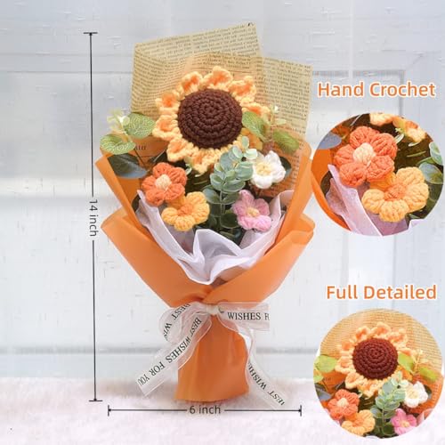 Aiouclay Crochet Flowers Bouquet,Sunflower Knitted Eternal Yarn Flowers, Handmade Artificial Flower Bouquet Home Decor Gif...