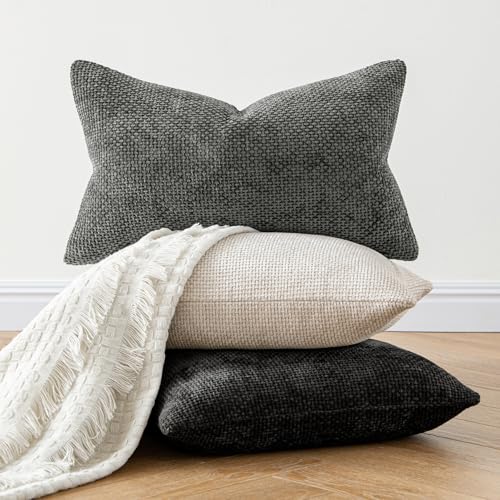 MIULEE Pack of 2 Couch Throw Pillow Covers 18x18 Inch Neutral Beige Modern Boho Accent Decorative Pillow Covers Soft Cheni...