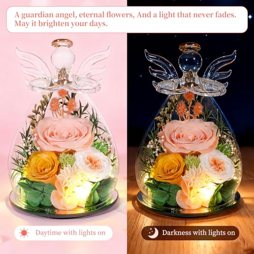 Gifts for Women Preserved Rose Forever Flower Eternal Roses in Glass Angel Figurines Fresh Flowers for Delivery Prime Moth...