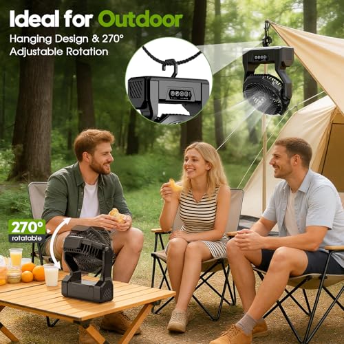 XZK 24000mAh Rechargeable Camping Tent Fan, 64H Runtime Battery Powered Portable Travel Fan with LED Light & Power Bank fo...