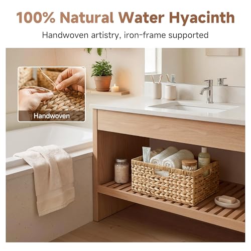 StorageWorks Extra Large Wicker Baskets for Organizing, Water Hyacinth Storage Basket with Built-in Handles, 1 Pack