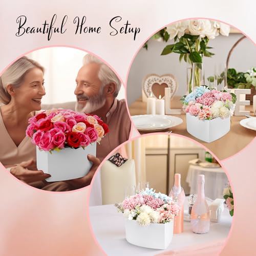 Nuenen Heart Gift Boxes with Lid & Floral Foam Set, Flower Gift Box with Clear Cellophane 9.8 x 9 x 5 Inches for Mother's ...