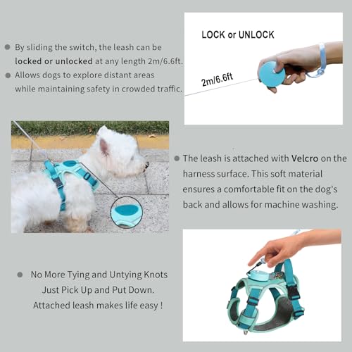 Dog Harness for Small Dogs up to 16lbs, 3-in-1 No Pull Lightweight Harness with 6.6ft Retractable,Wearable Leash Set,Front...