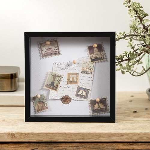 Califortree 8x8 Shadow Box Frame with Soft Linen Back - Push Pins Included, Memory Box Display Case for Flower, Tickets an...