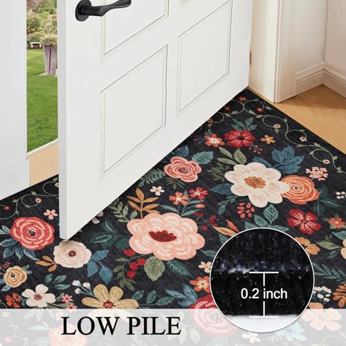 DUKINO 2x3 Rugs for Entryway, Floral Indoor Washable Door Mat, Non Slip Boho Small Rug for Kitchen, Soft Low Pile, Front D...