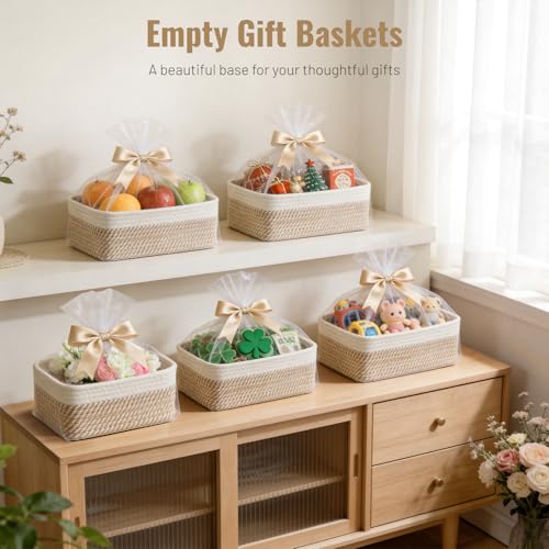 5 Pack Small Woven Storage Baskets for Shelves, Cotton Rope Baskets Organizer for Bathroom, Closet & Nursery, Decorative S...