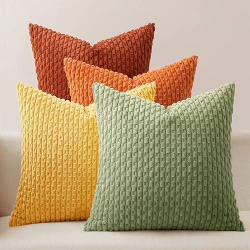 MIULEE Burnt Orange Decorative Throw Pillow Covers for Couch Modern Striped Cushion Covers Soft Corduroy Pillowcase Home D...