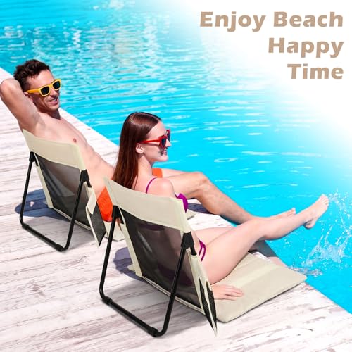 Novabright 1 Pcs Extra Large Foldable Pool Chair with Mesh Backrest Portable Camping Chairs Poolside Seat with Cup Holder ...