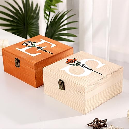 Cooayyaooc Personalized Wooden Keepsake Memory Box with Birth Flower & Name, Custom Wood Decorative Storage Box with Lids ...