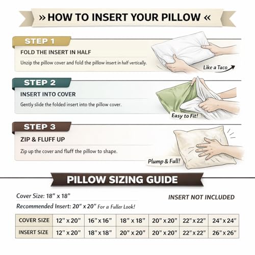 Meekio Set of 2 Ivory Throw Pillow Covers 18x18, Modern Farmhouse Linen Blend Decorative Pillow Covers for Couch Sofa Bed,...