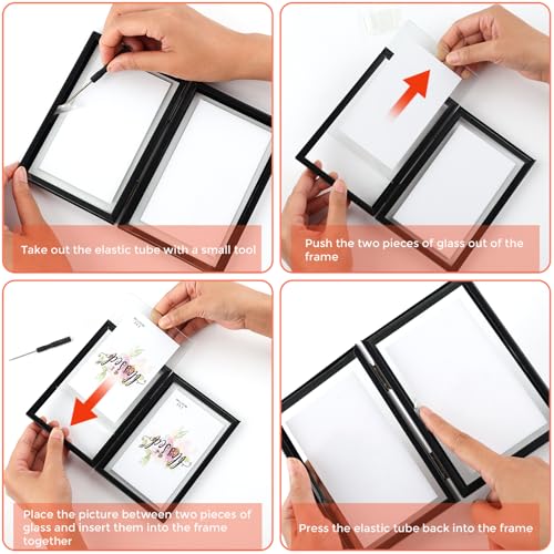 Golden State Art, 2 Pack, 5x7 Inch Metal Picture Frames, Floating Display for 4x6, 3x5 Photos, with Real Glass and Pull-Ou...