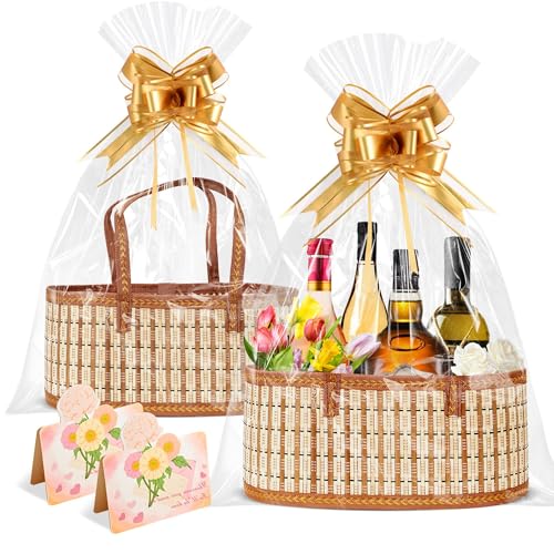 Orchidleaf 2 Set Baskets for Gifts Empty, Gift Empty Bamboo Basket Large, Foldable Woven Gift Basket with Handle for Baby ...