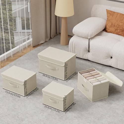 ENUMAIL Storage Boxes, Collapsible Storage Bins with Lids, Cotton and linen cloth Storage Baskets with Handle, for Books, ...