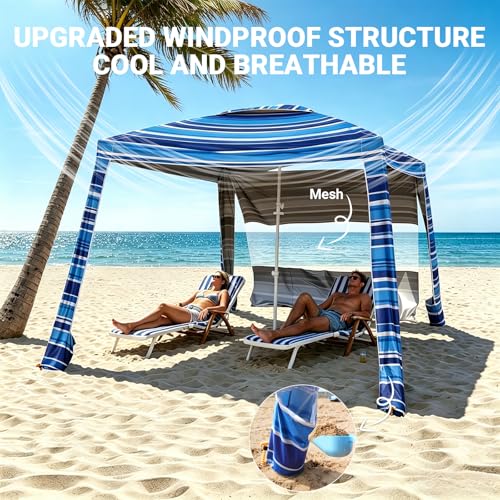 Aomifunny 8'x8' Beach Cabana, UPF 50+ Large Beach Canopy with Side Wall, Easy Setup Pop Up Sun Shelter, Adjustable Height...
